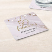 50と素晴らしい水の色と金ゴールドストロークカスタム スクエアペーパーコースター (アングル)