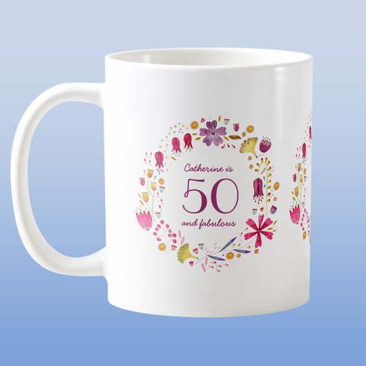 50と素晴らしい水の色のフローラ名誕生日 コーヒーマグカップ