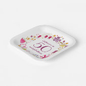 50と素晴らしい水の色のフローラ名誕生日 ペーパープレート (傾斜あり)