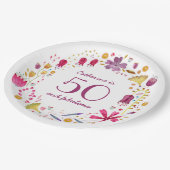 50と素晴らしい水の色のフローラ名誕生日 ペーパープレート (アングル)