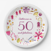 50と素晴らしい水の色のフローラ名誕生日 ペーパープレート (正面)