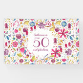 50と素晴らしい水の色のフローラ名誕生日 横断幕 (横)