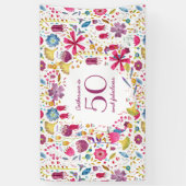 50と素晴らしい水の色のフローラ名誕生日 横断幕 (縦)