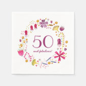 50と素晴らしい水の色のフローラ誕生日パーティー スタンダードカクテルナプキン (正面)