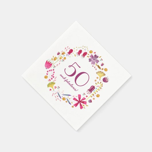 50と素晴らしい水の色のフローラ誕生日パーティー スタンダードカクテルナプキン (角)