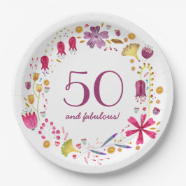 50と素晴らしい水の色のフローラ誕生日パーティー ペーパープレート