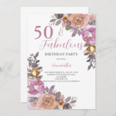 50と素晴らしい水の色のフローラ誕生日パーティー 招待状 (正面/裏面)