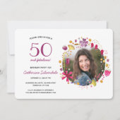 50と素晴らしい水の色のフローラ誕生日パーティー 招待状 (正面)