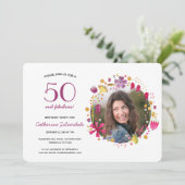 50と素晴らしい水の色のフローラ誕生日パーティー 招待状 (スタンド正面)