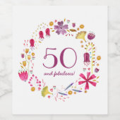 50と素晴らしい水の色のフローラ誕生日 ワインラベル (シングルラベル)