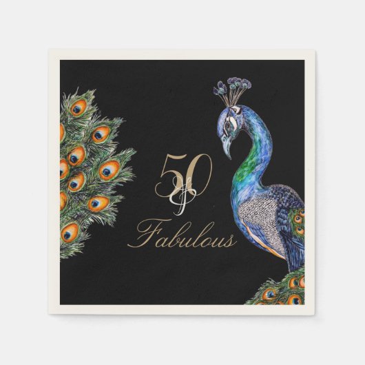 50と素晴らしい水エレガント色ピーコック誕生日 スタンダードカクテルナプキン (正面)