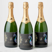 50と素晴らしい水エレガント色ピーコック誕生日 スパークリングワインラベル (ボトル)