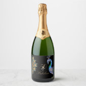 50と素晴らしい水エレガント色ピーコック誕生日 スパークリングワインラベル (正面)