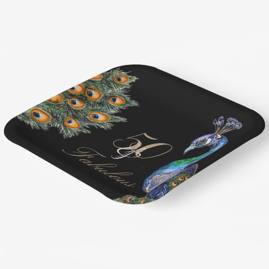 50と素晴らしい水エレガント色ピーコック誕生日 ペーパープレート (傾斜あり)