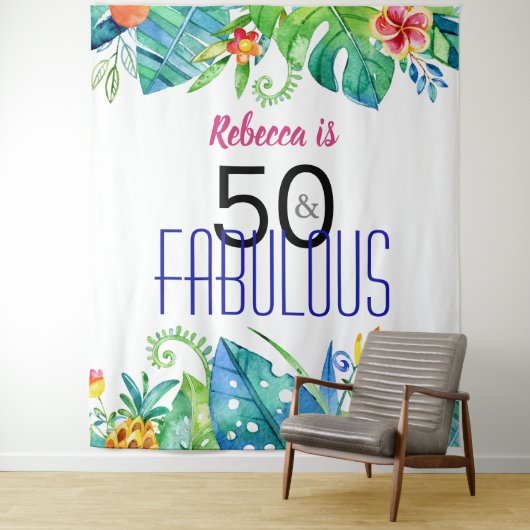 50と素晴らしい熱帯フローラフォトブースの背景 タペストリー (インサイチュ)