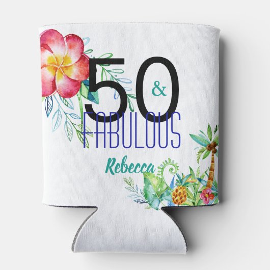 50と素晴らしい熱帯50番目の誕生日追加の名前 缶クーラー (裏面)