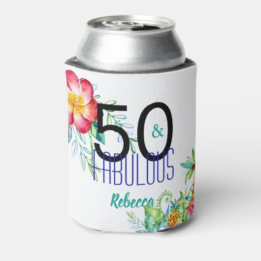50と素晴らしい熱帯50番目の誕生日追加の名前 缶クーラー (缶裏面)