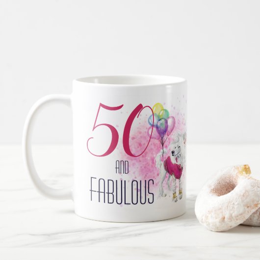 50と素晴らしい犬の水の色ピンクのコーヒーマグ コーヒーマグカップ (ドーナツ)