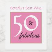 50と素晴らしい白とピンクのフォント50誕生日 ワインラベル (シングルラベル)