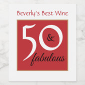 50と素晴らしい白と赤のフォント50誕生日 ワインラベル (シングルラベル)