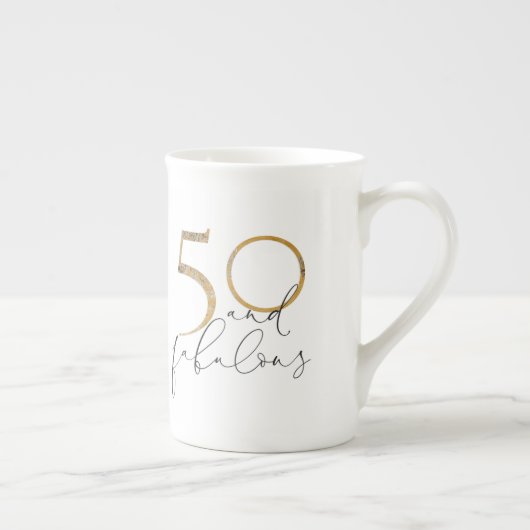 50と素晴らしい白黒と金ゴールド50誕生日 ボーンチャイナマグカップ (右)