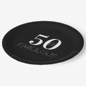 50と素晴らしい白黒の誕生日パーティー ペーパープレート (アングル)