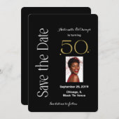50と素晴らしい白黒金ゴールド誕生日パーティー セーブザデート (正面/裏面)