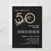 50と素晴らしい白黒金ゴールド誕生日パーティー 招待状 (正面)