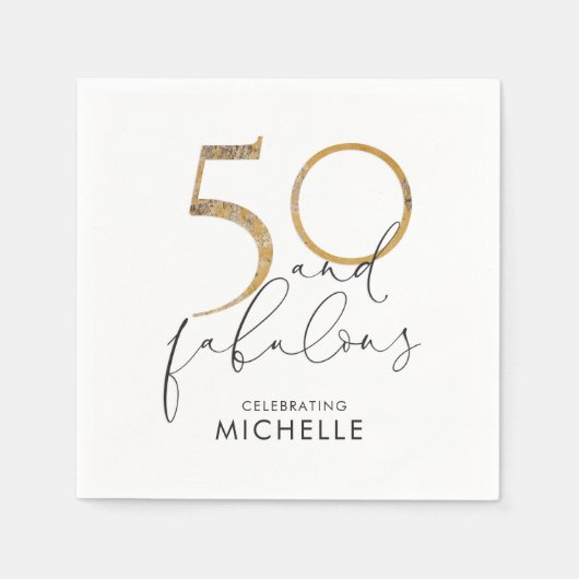 50と素晴らしい白黒金ゴールド パーソナライズされた スタンダードカクテルナプキン (正面)