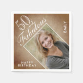 50と素晴らしい素朴ベージュ写真50誕生日 スタンダードカクテルナプキン (正面)