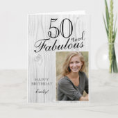50と素晴らしい素朴木材のエレガント誕生日写真 カード (正面)