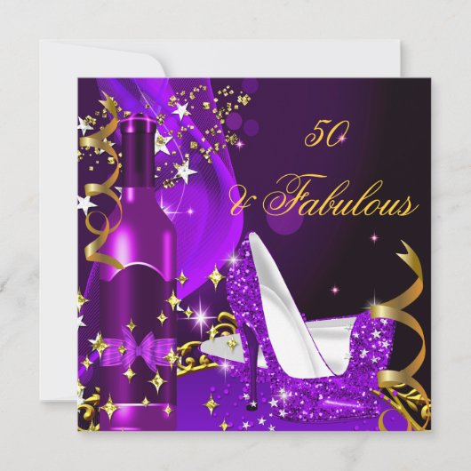 50と素晴らしい紫のマゼンタの誕生日パーティー 招待状 (正面)