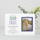 50と素晴らしい紫の誕生日パーティーの写真 招待状 (スタンド正面)