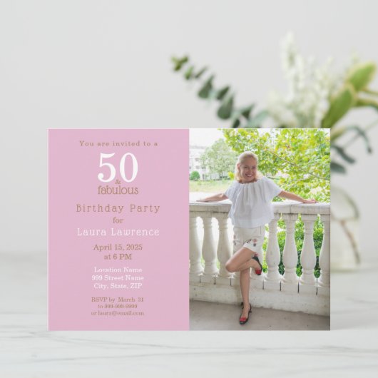 50と素晴らしい紫エレガント50th誕生日パーティー 招待状 (スタンド正面)