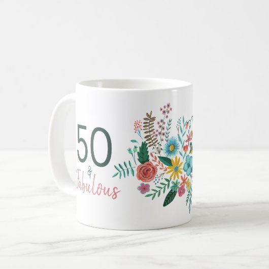 50と素晴らしい緑のエレガントフローラ水の色pa コーヒーマグカップ (正面左)