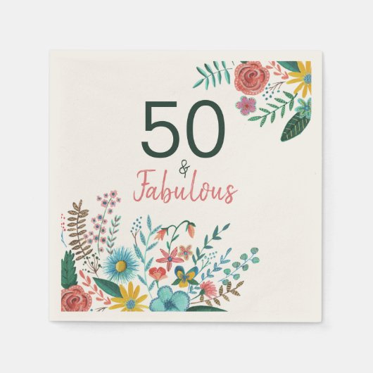 50と素晴らしい緑のエレガントフローラ水色 スタンダードカクテルナプキン (正面)