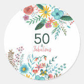 50と素晴らしい緑のエレガントフローラ水色 ラウンドシール (正面)