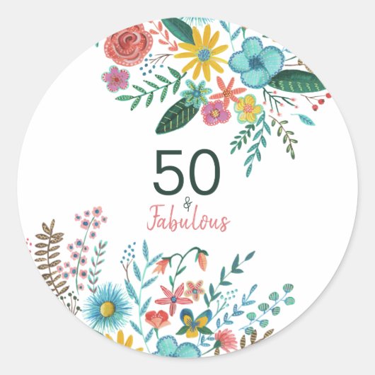 50と素晴らしい緑のエレガントフローラ水色 ラウンドシール (正面)