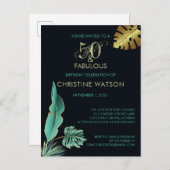 50と素晴らしい緑の金ゴールドのバースデー葉タ・パーティー インビテーションポストカード (正面/裏面)