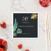 50と素晴らしい緑の金ゴールドのバースデー葉タ・パーティー スタンダードカクテルナプキン (インサイチュ)