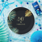 50と素晴らしい緑の金ゴールドのバースデー葉タ・パーティー ペーパープレート (パーティー)