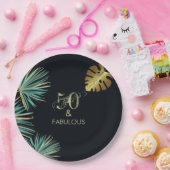 50と素晴らしい緑の金ゴールドのバースデー葉タ・パーティー ペーパープレート (パーティー)