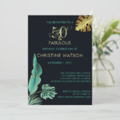50と素晴らしい緑の金ゴールドのバースデー葉タ・パーティー 招待状 (スタンド正面)