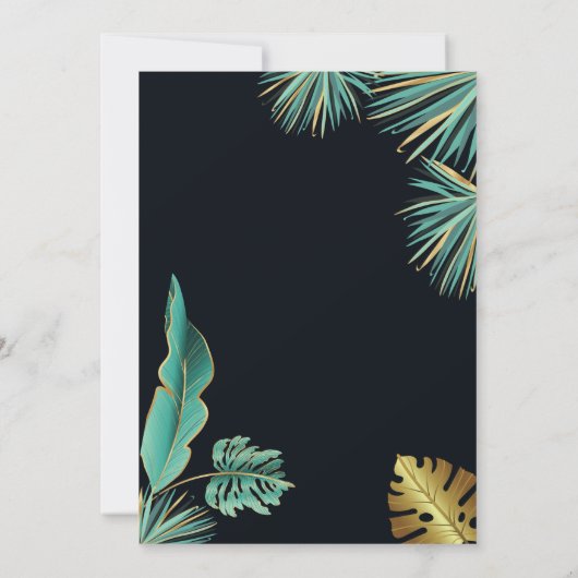 50と素晴らしい緑の金ゴールドのバースデー葉タ・パーティー 招待状 (裏面)