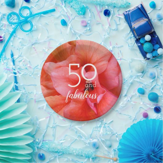 50と素晴らしい花の写真の誕生日パーティー ペーパープレート (パーティー)