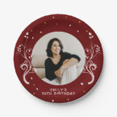 50と素晴らしい葉レッド50誕生日写真 ペーパープレート (正面)
