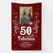 50と素晴らしい葉レッド50誕生日写真 横断幕 (縦)