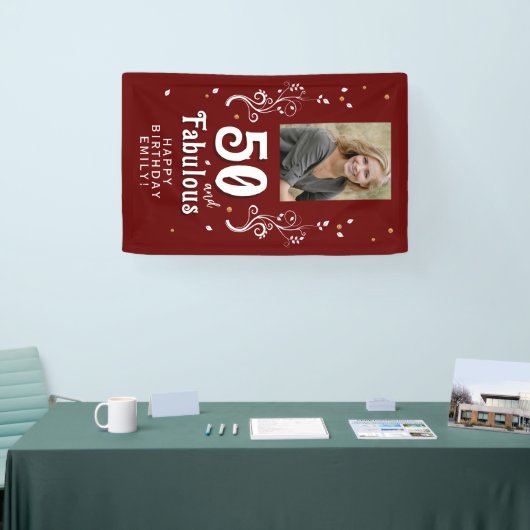 50と素晴らしい葉レッド50誕生日写真 横断幕 (トレードショー)