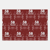 50と素晴らしい葉レッド50誕生日 ラッピングペーパーシート (正面)