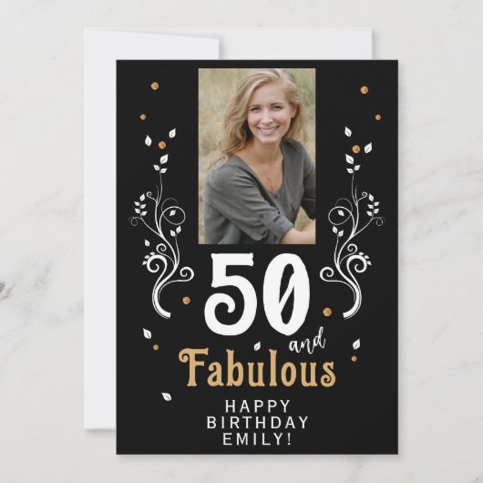 50と素晴らしい葉50誕生日写真 カード (正面)